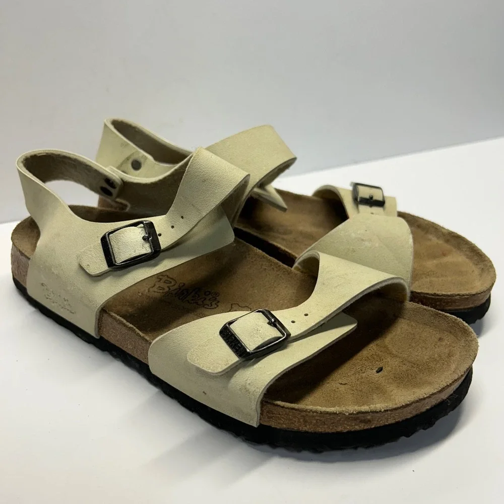 Birki's Milano Sandals Cream Men 8 EU 41 Backstrap Cork Footbed Comfort